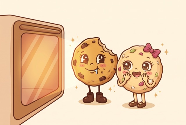 Chewy and Bite watching the oven