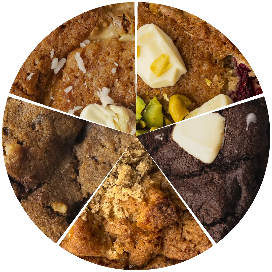 One cookie made of five wedges — a slice of each flavour, photographed for real